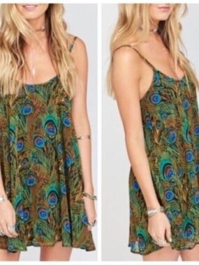 Show Me Your Mumu Peacock Print Spaghetti Strap Mini Dress